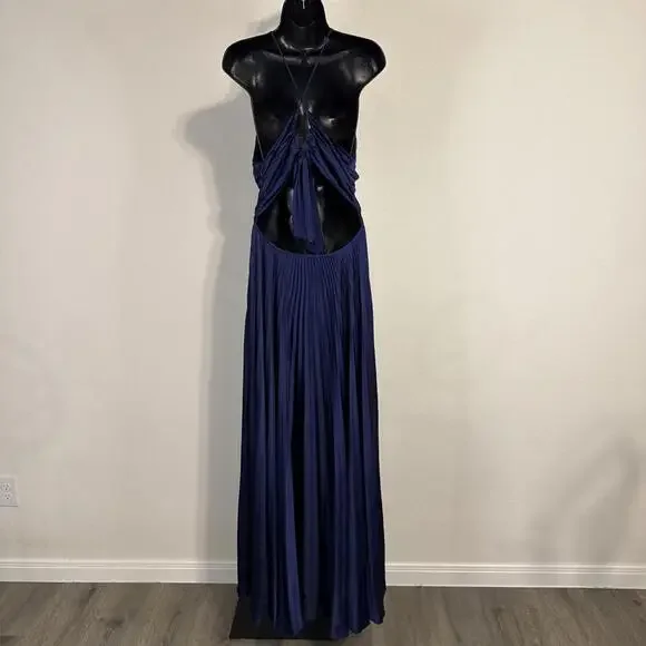 maxi dress with cowl neck Lady Black Tie - Lina Satin Cowl Neck Maxi Dress With Draped Back